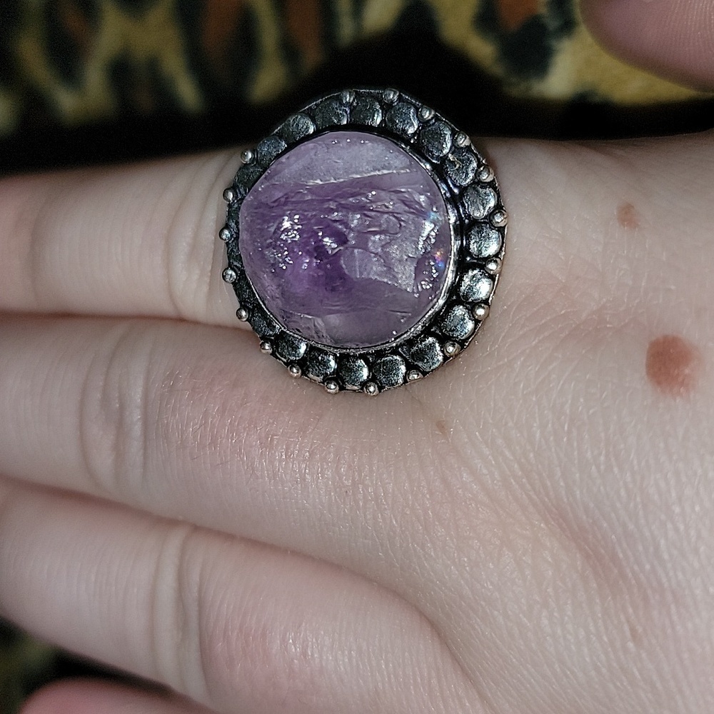 Rough Raw Amethyst Ring Size 9 - image 1